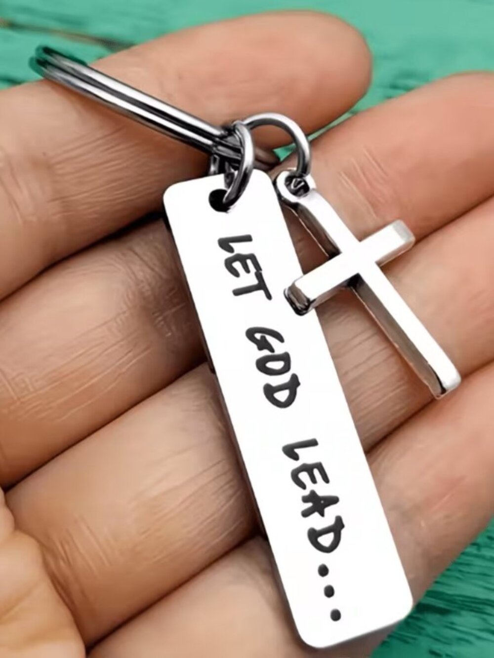Christian Cross Keychain Let God Lead Inspirational Faith Gift Religious Pendant